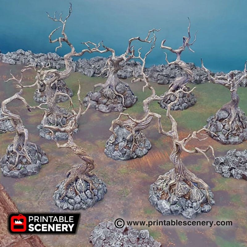 Contorted Trees - Shadowfey Wilds, DnD 5E, Pathfinder 2E 15mm, 28mm, 32mm, wargaming terrain, scatter scenery, D&D
