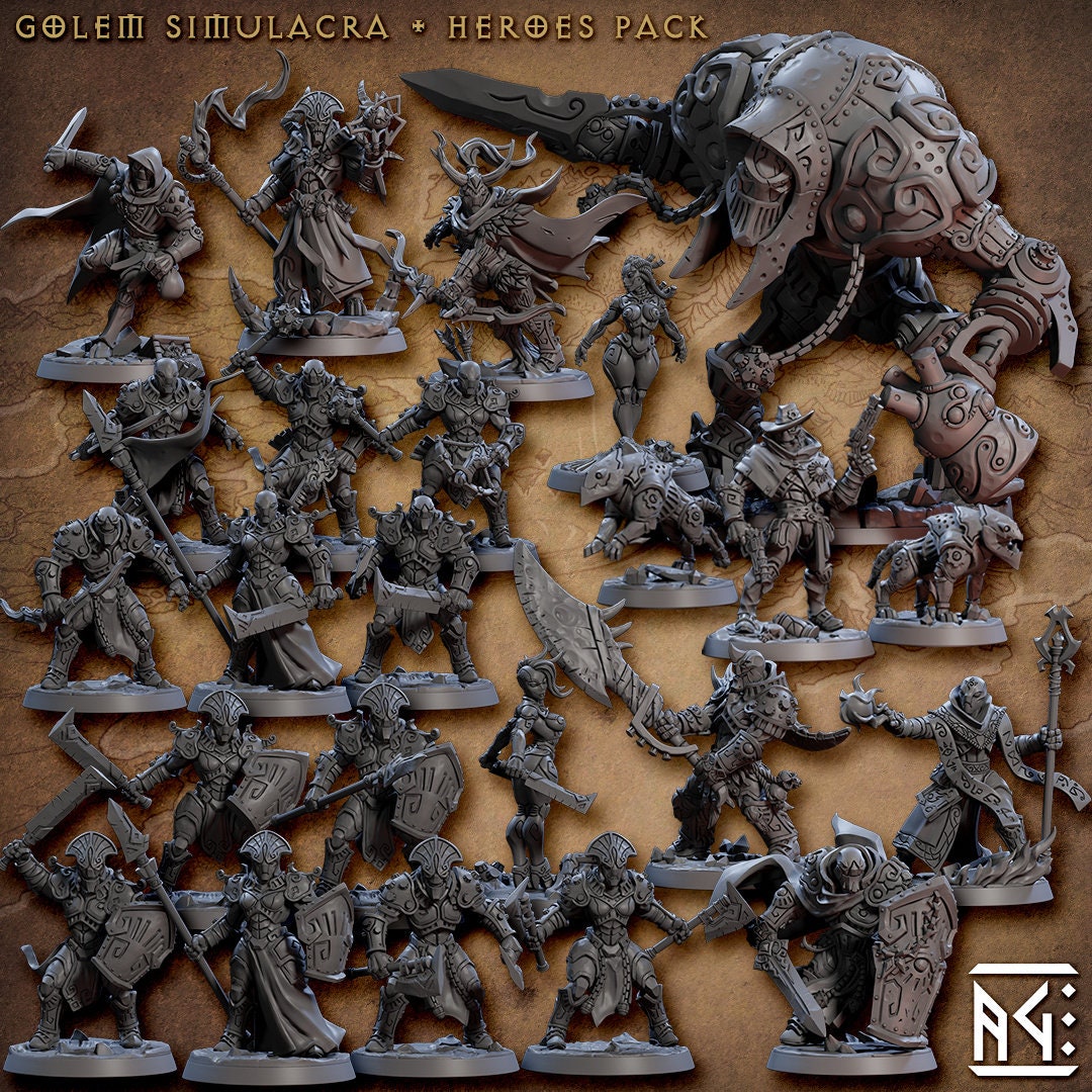 Golem Simulacra Troops - Artisan Guild | DnD Miniature, Warforged Male Female, Android, Ranger, Fighter, Barbarian, Pathfinder 2E, 28mm 32mm