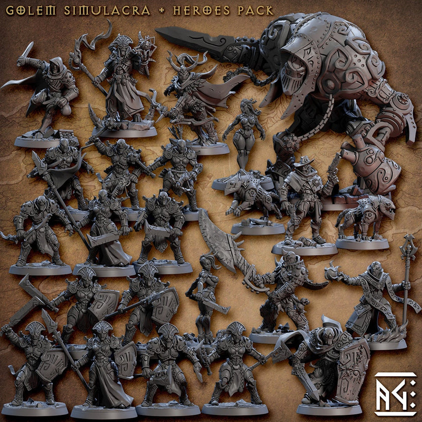 Golem Simulacra Troops - Artisan Guild | DnD Miniature, Warforged Male Female, Android, Ranger, Fighter, Barbarian, Pathfinder 2E, 28mm 32mm