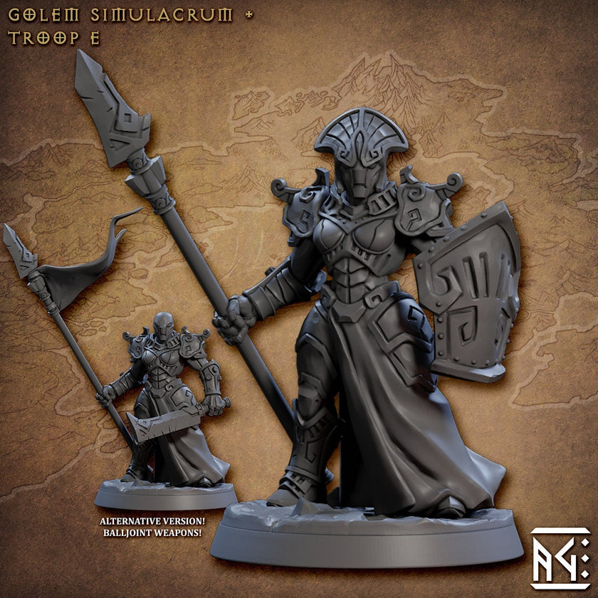 Golem Simulacra Troops - Artisan Guild | DnD Miniature, Warforged Male Female, Android, Ranger, Fighter, Barbarian, Pathfinder 2E, 28mm 32mm