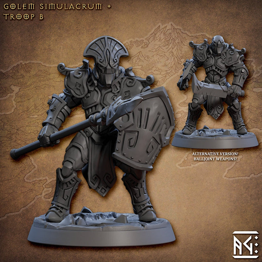 Golem Simulacra Troops - Artisan Guild | DnD Miniature, Warforged Male Female, Android, Ranger, Fighter, Barbarian, Pathfinder 2E, 28mm 32mm