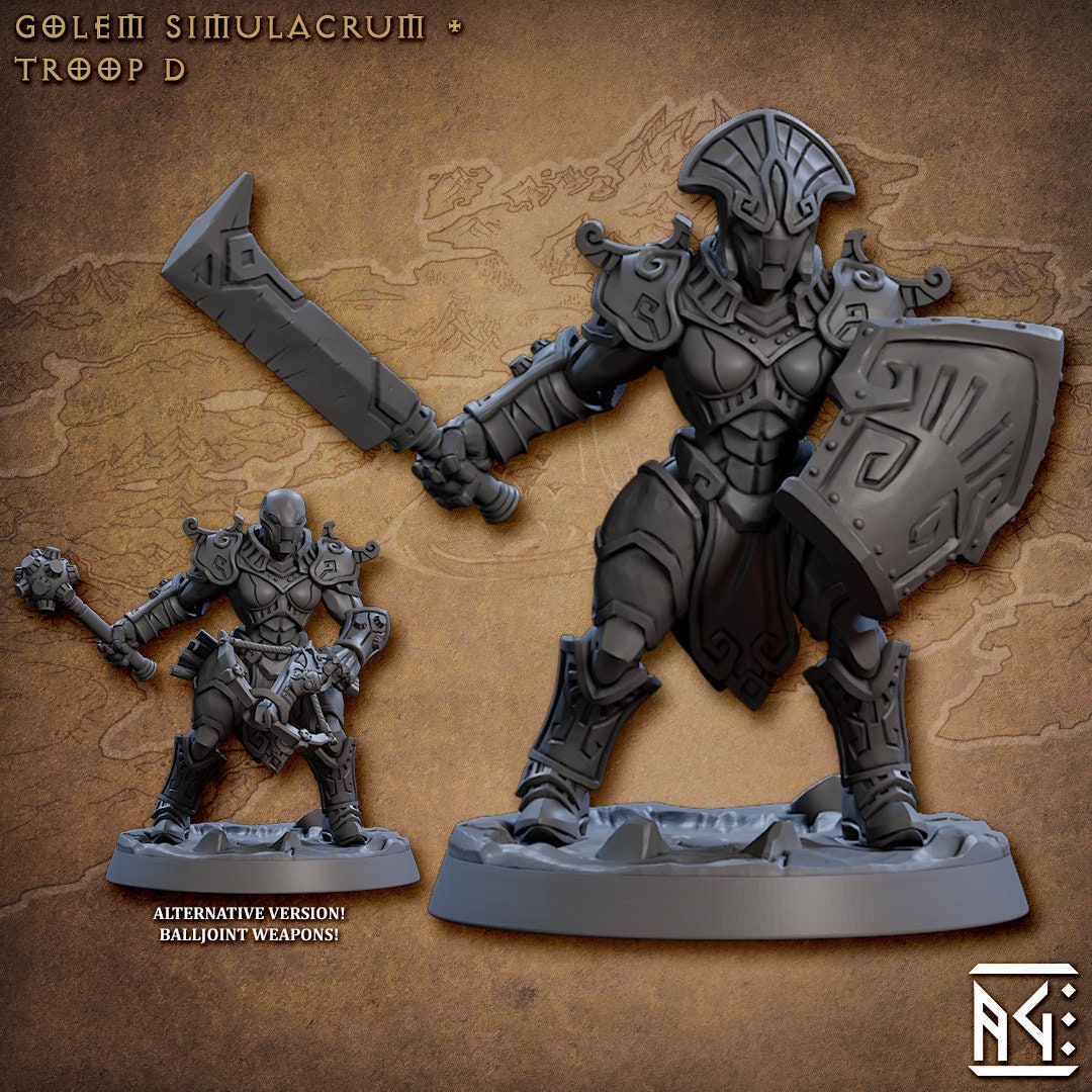 Golem Simulacra Troops - Artisan Guild | DnD Miniature, Warforged Male Female, Android, Ranger, Fighter, Barbarian, Pathfinder 2E, 28mm 32mm