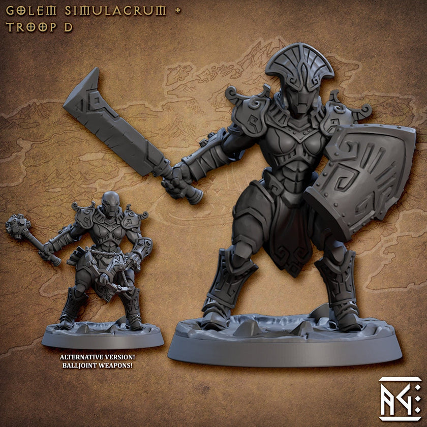 Golem Simulacra Troops - Artisan Guild | DnD Miniature, Warforged Male Female, Android, Ranger, Fighter, Barbarian, Pathfinder 2E, 28mm 32mm
