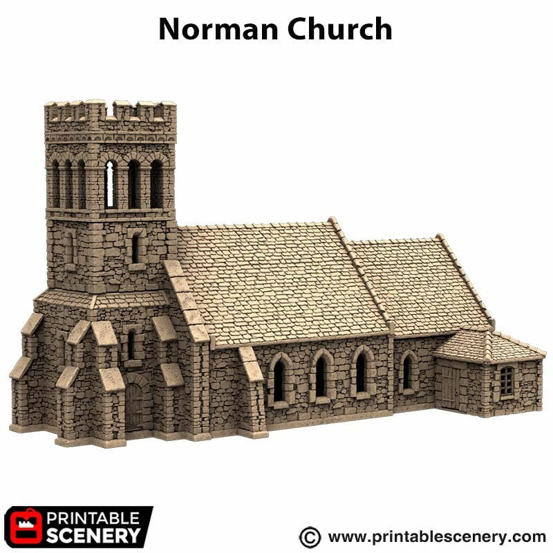 Norman Church - King and Country, DnD 5E, Pathfinder 2E 15mm, 28mm, 32mm, wargaming terrain, scatter scenery D&D medieval classic