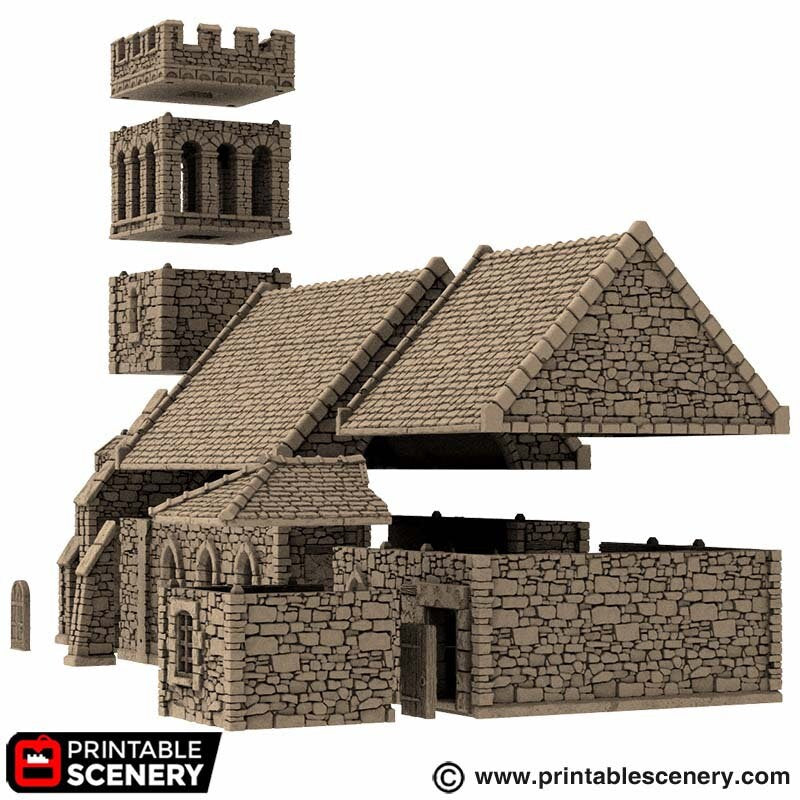 Norman Church - King and Country, DnD 5E, Pathfinder 2E 15mm, 28mm, 32mm, wargaming terrain, scatter scenery D&D medieval classic