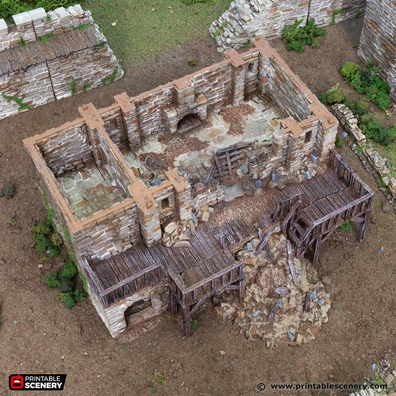 Ruined Black Rock Barracks - King and Country, DnD, Pathfinder, 15mm, 28mm, 32mm, wargaming terrain, scatter scenery D&D medieval