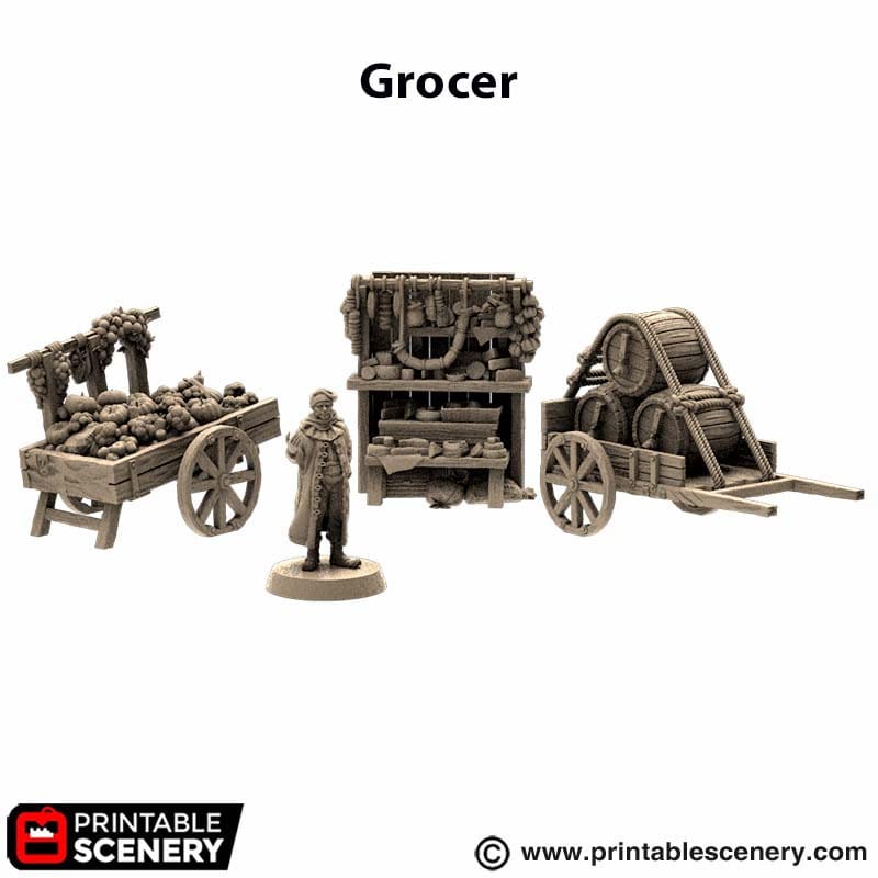 The Grocer - King and Country, DnD 5E, Pathfinder 2E 15mm, 28mm, 32mm, wargaming terrain, scatter scenery, D&D village town