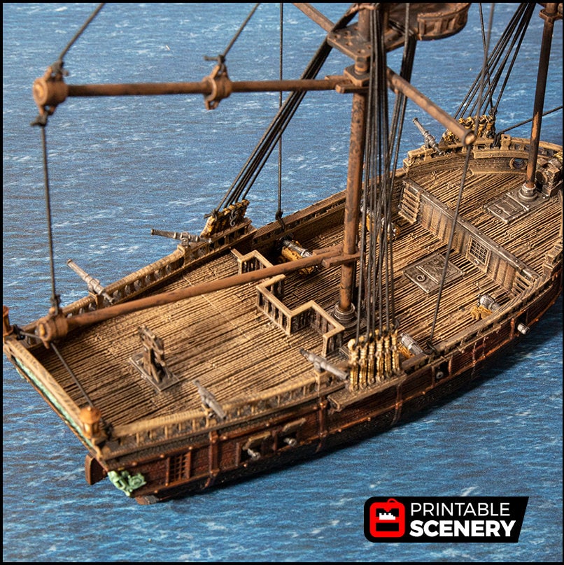 The Brig - The Lost Ships, DnD 5E, Pathfinder 2E 15mm, 28mm, 32mm, wargaming terrain, scatter scenery, D&D age of sail, pirate