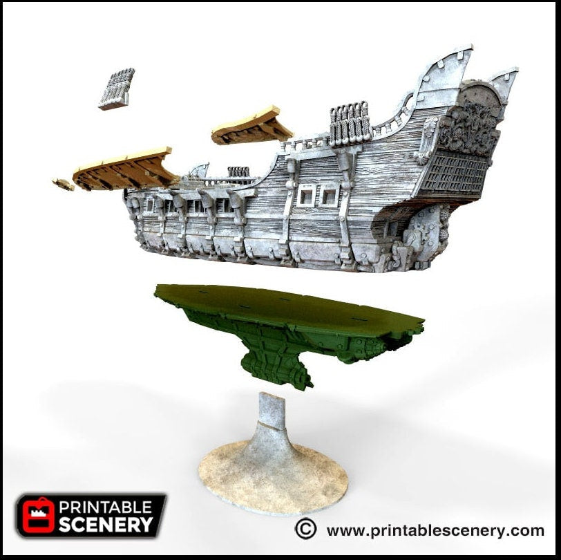 Flying Frigate - The Lost Ships, DnD 5E, Pathfinder 2E 15mm 28mm 32mm, wargaming terrain, scatter scenery, D&D age of sail pirate