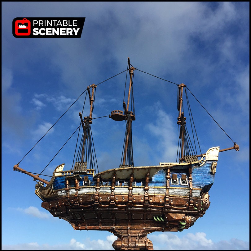 Flying Frigate - The Lost Ships, DnD 5E, Pathfinder 2E 15mm 28mm 32mm, wargaming terrain, scatter scenery, D&D age of sail pirate