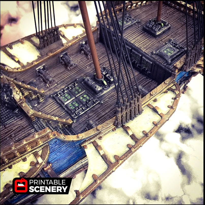 Flying Frigate - The Lost Ships, DnD 5E, Pathfinder 2E 15mm 28mm 32mm, wargaming terrain, scatter scenery, D&D age of sail pirate