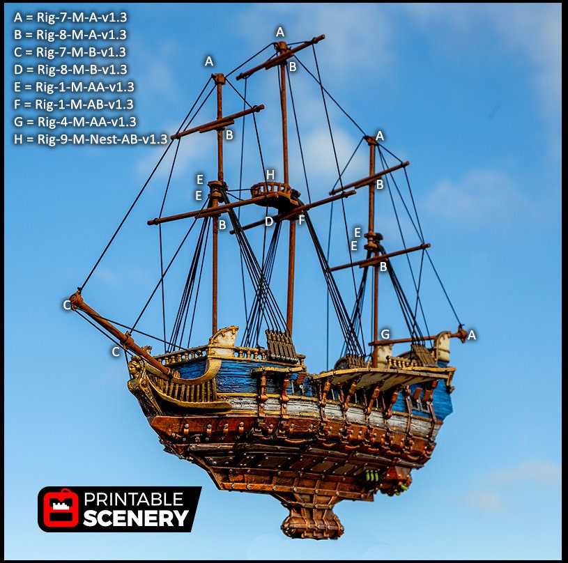 Flying Frigate - The Lost Ships, DnD 5E, Pathfinder 2E 15mm 28mm 32mm, wargaming terrain, scatter scenery, D&D age of sail pirate