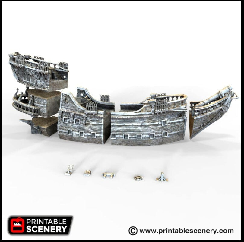 The Galleon - The Lost Ships, DnD 5E, Pathfinder 2E 15mm 28mm 32mm, wargaming terrain, scatter scenery, D&D age of sail pirate