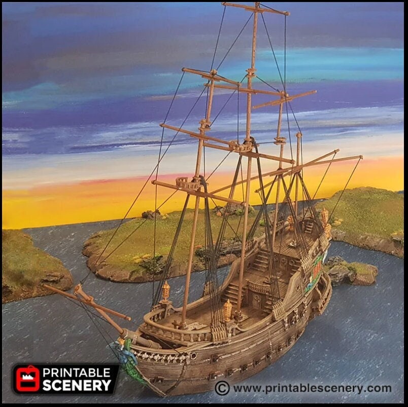 The Galleon - The Lost Ships, DnD 5E, Pathfinder 2E 15mm 28mm 32mm, wargaming terrain, scatter scenery, D&D age of sail pirate