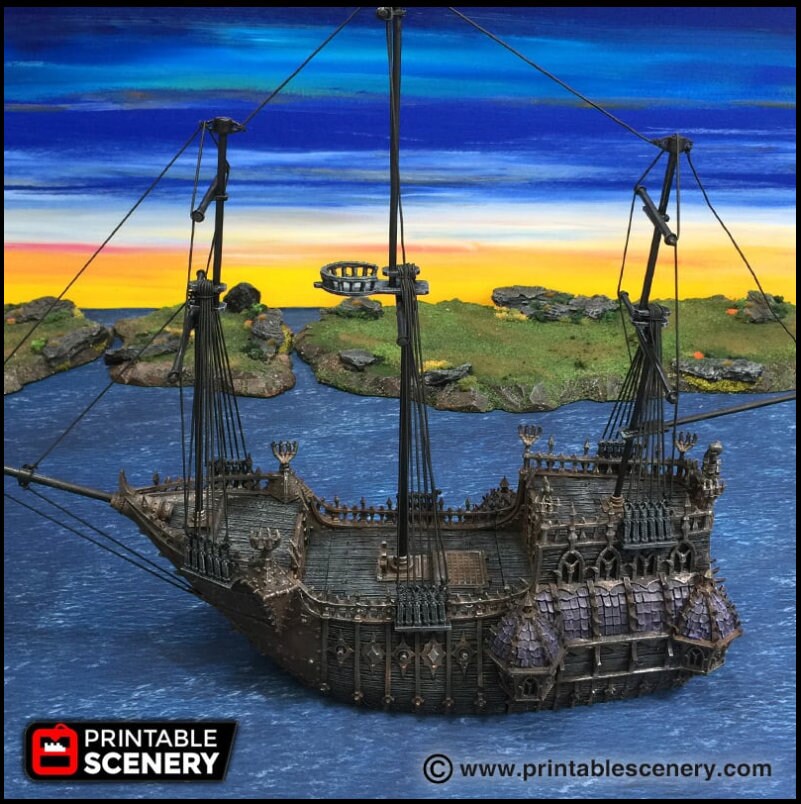 The Black Ship - The Lost Ships, DnD 5E, Pathfinder 2E 15mm 28mm 32mm, wargaming terrain, scatter scenery, D&D age of sail pirate