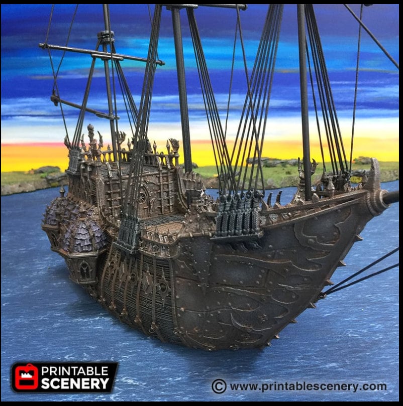 The Black Ship - The Lost Ships, DnD 5E, Pathfinder 2E 15mm 28mm 32mm, wargaming terrain, scatter scenery, D&D age of sail pirate