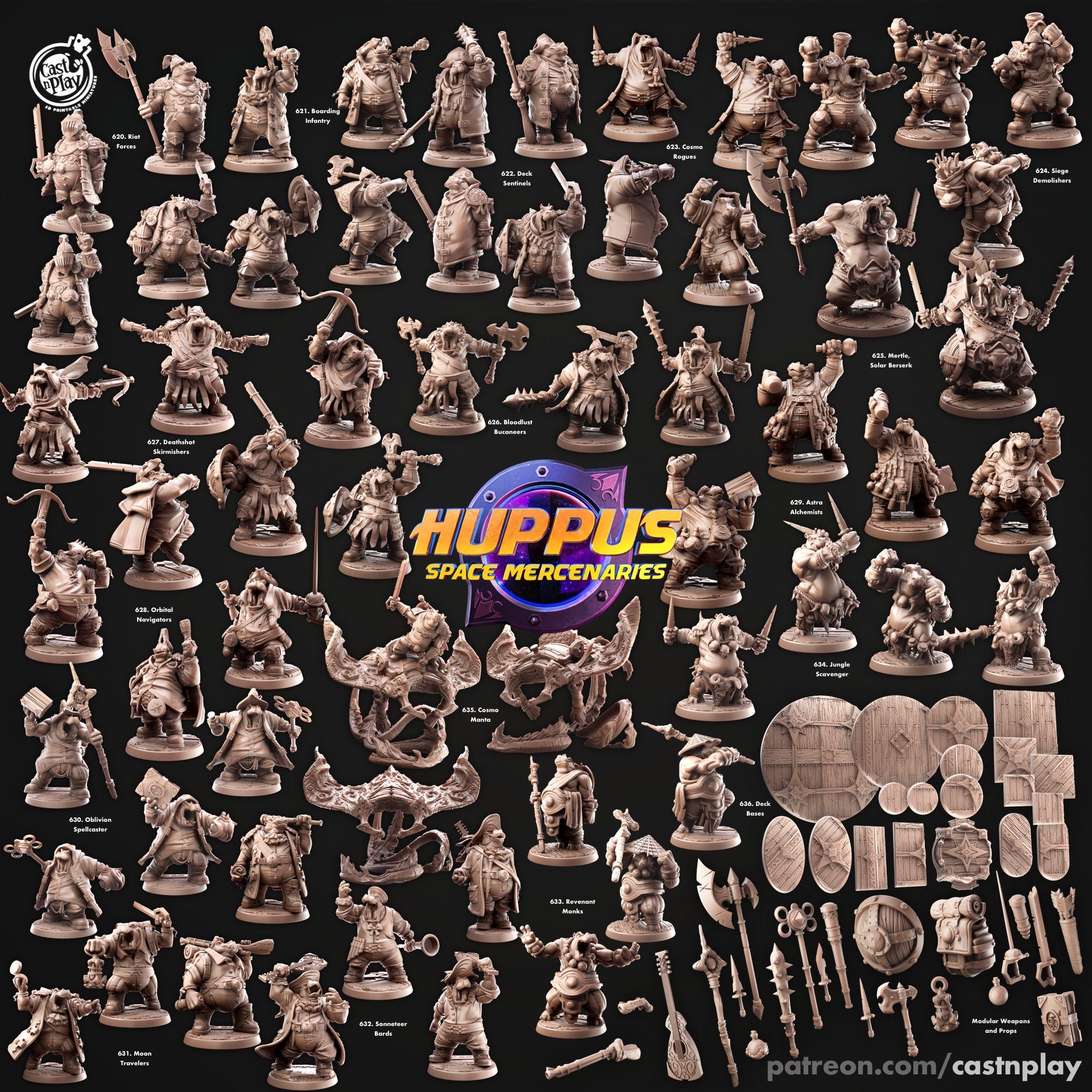 Mertyl, Solar Berserker - Cast n Play Huppus Space Mercenaries | DnD Miniature | Giff, Hippo, Fighter, Barbarian, Melee, Tank, Large
