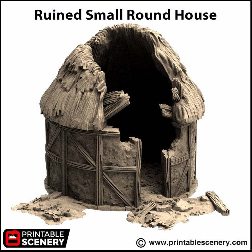 Ruined Small Round House - King and Country, DnD, Pathfinder, 15mm, 28mm, 32mm, wargaming terrain, scatter scenery D&D medieval