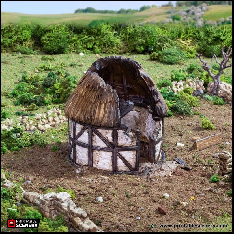Ruined Small Round House - King and Country, DnD, Pathfinder, 15mm, 28mm, 32mm, wargaming terrain, scatter scenery D&D medieval