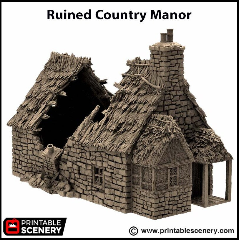 Ruined Country Manor - King and Country, dnd Medieval building, Village, Town, Wargaming Terrain, Scatter scenery, 28mm 32mm 15mm, House