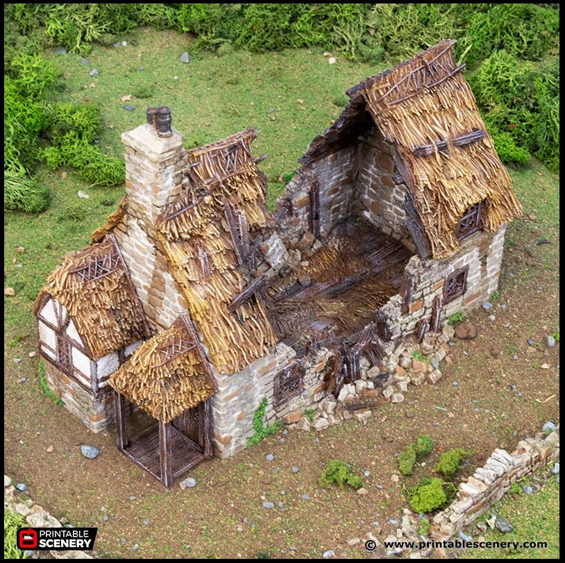 Ruined Country Manor - King and Country, dnd Medieval building, Village, Town, Wargaming Terrain, Scatter scenery, 28mm 32mm 15mm, House