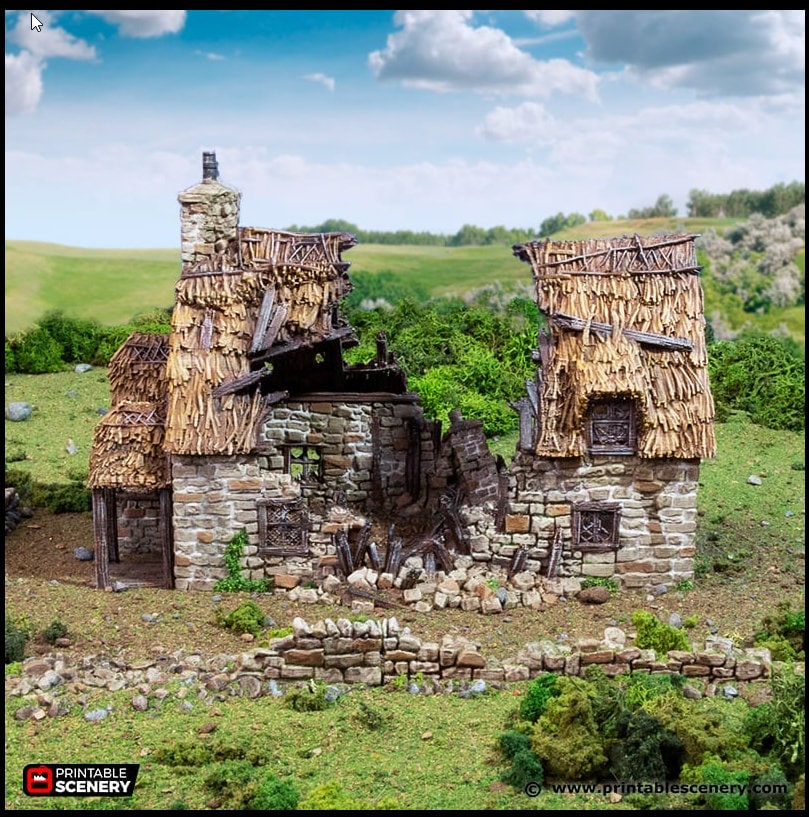 Ruined Country Manor - King and Country, dnd Medieval building, Village, Town, Wargaming Terrain, Scatter scenery, 28mm 32mm 15mm, House