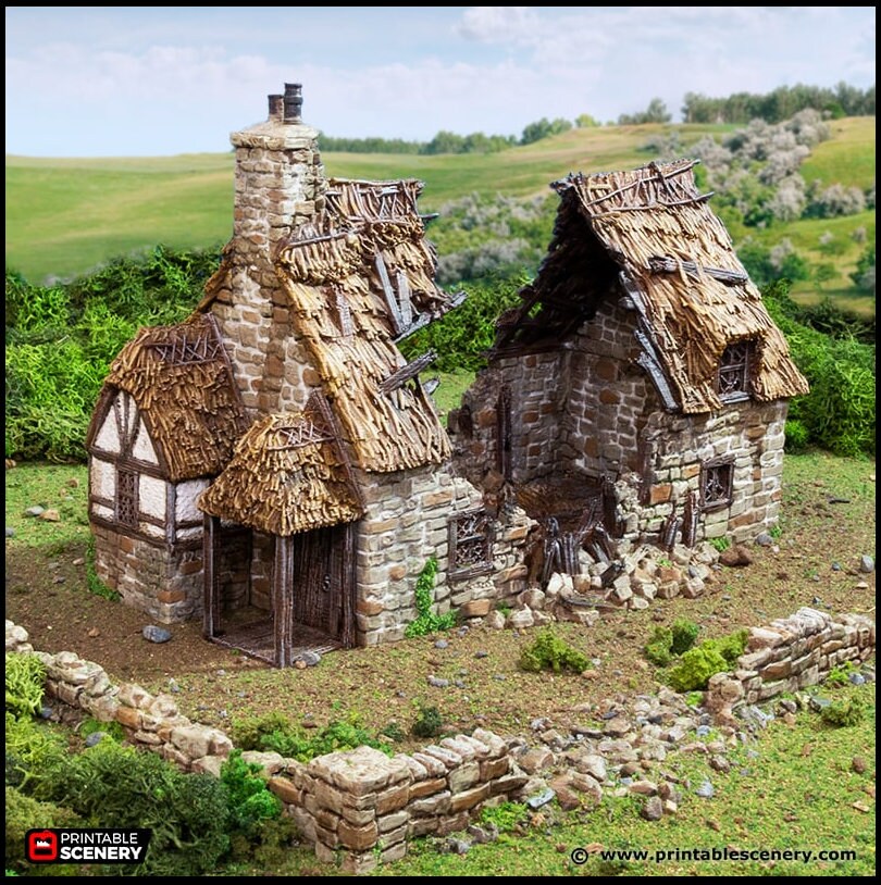 Ruined Country Manor - King and Country, dnd Medieval building, Village, Town, Wargaming Terrain, Scatter scenery, 28mm 32mm 15mm, House