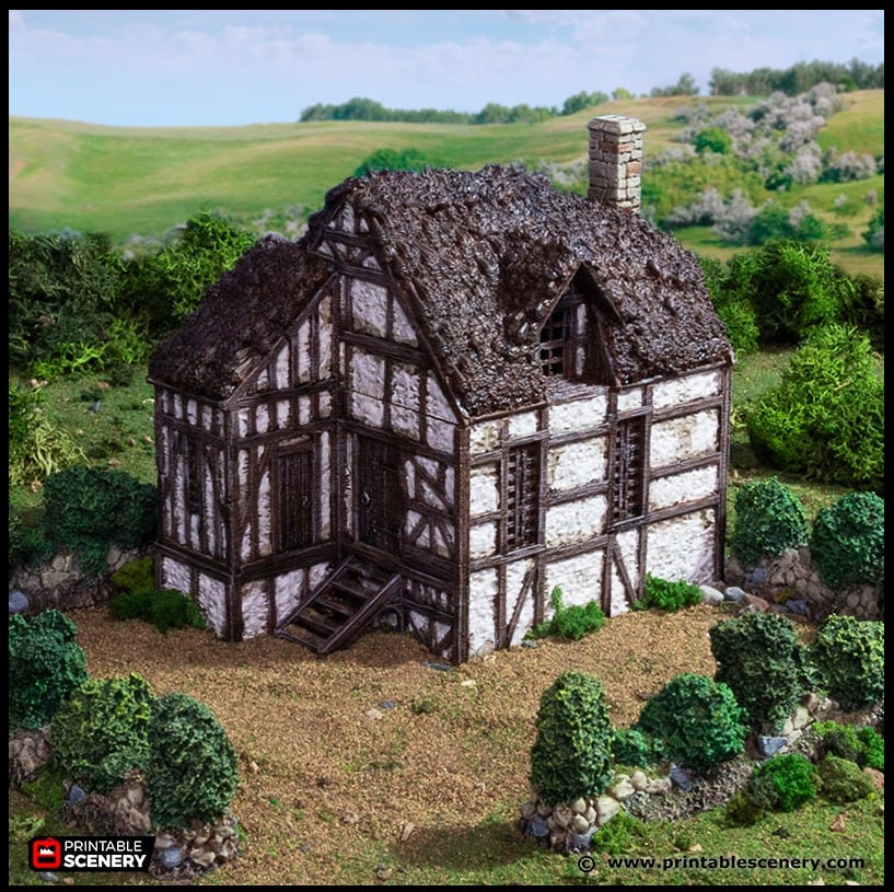 Wattle And Daub Barlyway Cottage - King and Country, dnd Medieval building, Village, Town, Wargaming Terrain, Scatter scenery, House