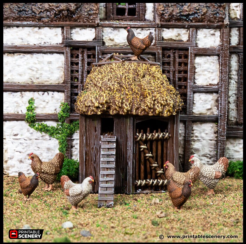 Farm Chicken Hut - King and Country, dnd Medieval building, Village, Town, Wargaming Terrain, Scatter scenery, House, Farming, Chicken