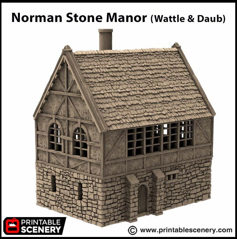 Wattle And Daub Stone Manor - King and Country, dnd Medieval building, Village, Town, Wargaming Terrain, Scatter scenery, House, Cottage