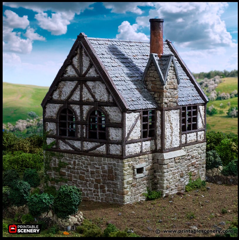 Wattle And Daub Stone Manor - King and Country, dnd Medieval building, Village, Town, Wargaming Terrain, Scatter scenery, House, Cottage