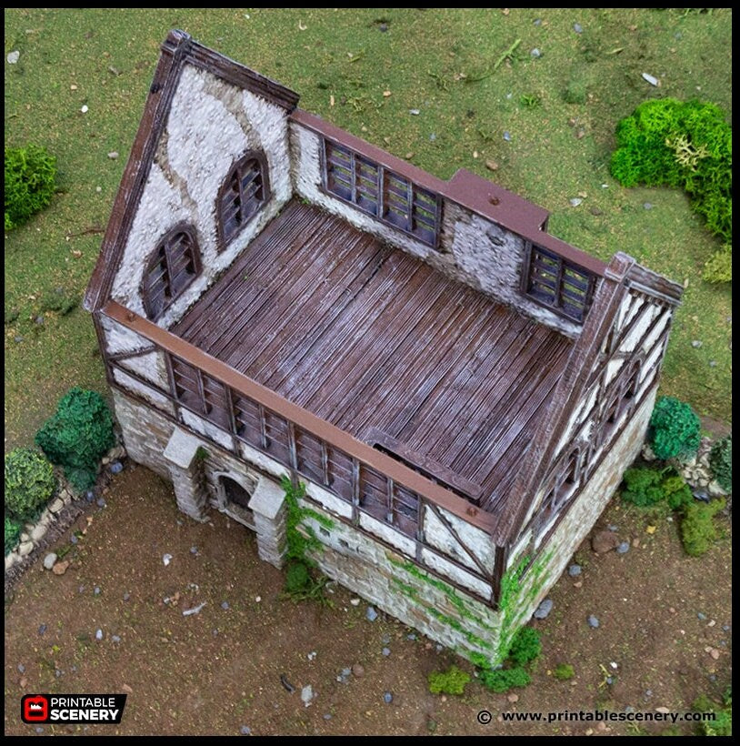 Wattle And Daub Stone Manor - King and Country, dnd Medieval building, Village, Town, Wargaming Terrain, Scatter scenery, House, Cottage