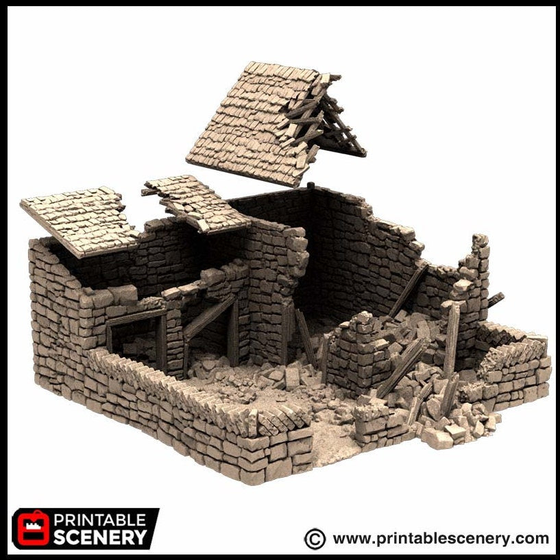 Ruined Farm Pig Pen - King and Country, dnd Medieval building, Village, Town, Wargaming Terrain, Scatter scenery, Farming, Diorama, Animals