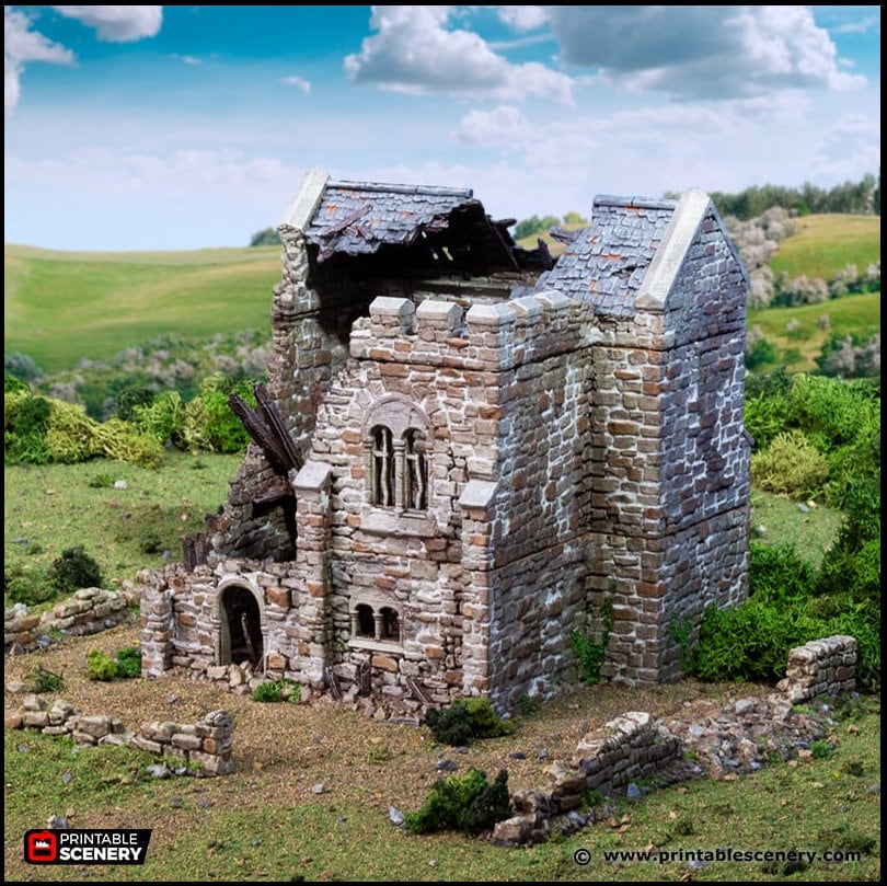 Ruined Norman Keep - King and Country, DnD, Pathfinder, 15mm, 28mm, 32mm, wargaming terrain, scatter scenery D&D medieval castle