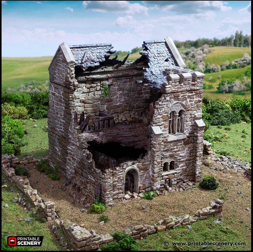 Ruined Norman Keep - King and Country, DnD, Pathfinder, 15mm, 28mm, 32mm, wargaming terrain, scatter scenery D&D medieval castle