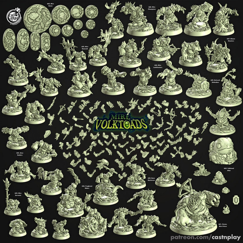 Mire Champions - Cast n Play Mire Volktoads | DnD Miniature | Beastmen | Toad | Frog | Bullywug, Monster, Fighter, Barbarian, Melee, Tank
