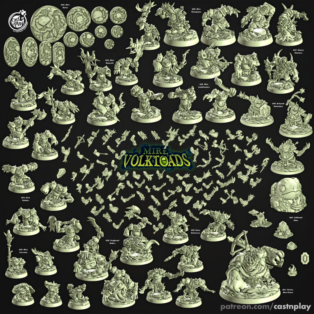 Bulwark Defenders - Cast n Play Mire Volktoads | DnD Miniature | Beastmen | Toad | Frog | Bullywug, Monster, Fighter, Barbarian, Melee, Tank