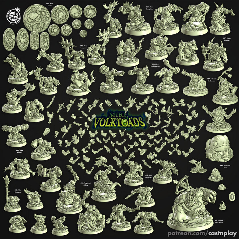Bulwark Defenders - Cast n Play Mire Volktoads | DnD Miniature | Beastmen | Toad | Frog | Bullywug, Monster, Fighter, Barbarian, Melee, Tank