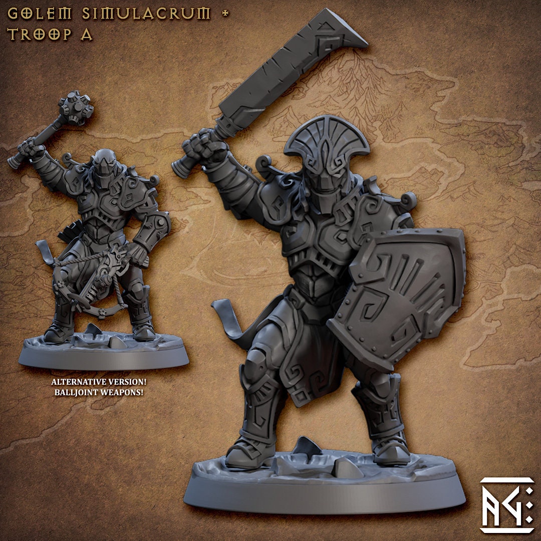 Golem Simulacra Troops - Artisan Guild | DnD Miniature, Warforged Male Female, Android, Ranger, Fighter, Barbarian, Pathfinder 2E, 28mm 32mm