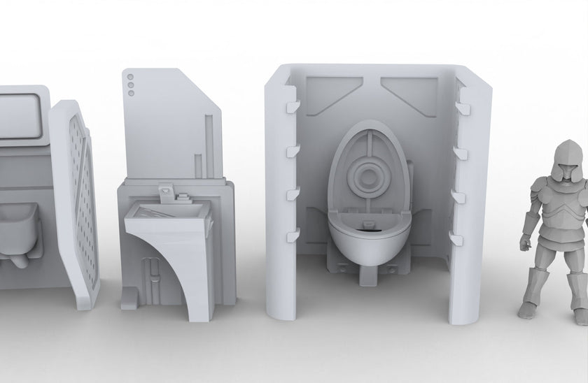 Bathroom Scatter Terrain - Novus Landing, EC3D, Infinity, Legion Sci-fi, Cyberpunk 2077, Wargaming Scenery, Washroom, Realism
