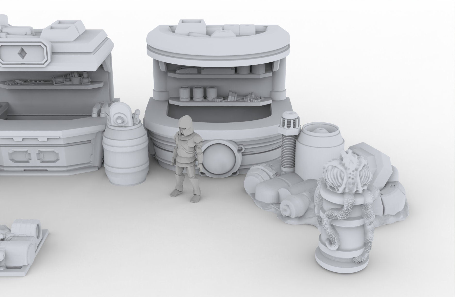 Black Market Scatter Terrain mini set - Novus Landing, Stalls, Marketplace, EC3D, Infinity, Legion Sci-fi, Cyberpunk 2077, Wargaming