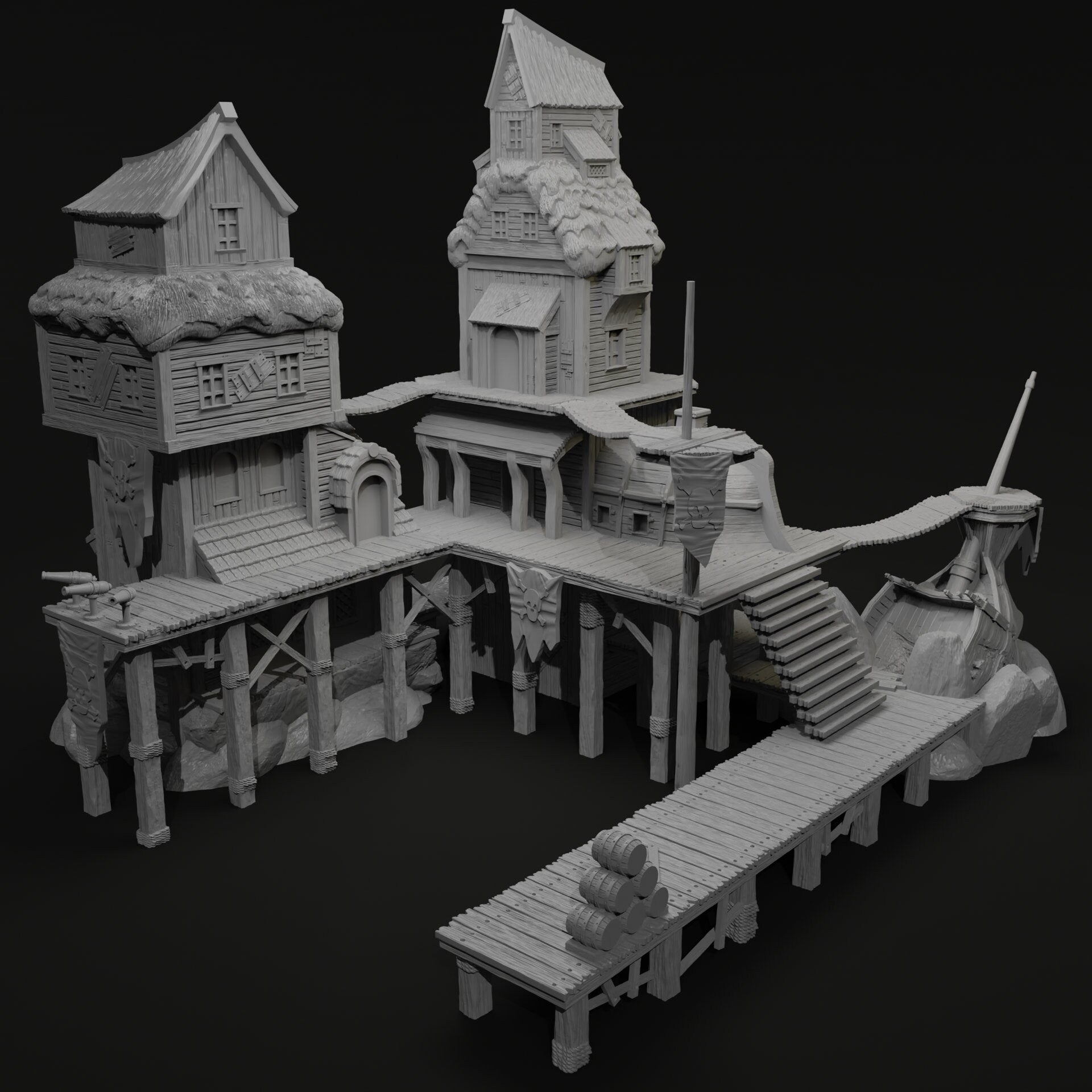 Pirate Dock - Pirates vs. Sailors Nightmare At Sea - DnD, Wargaming, Ocean, Boat, Ship, Docks, Tortuga, Black Flag, Pathfinder, Age of Sail