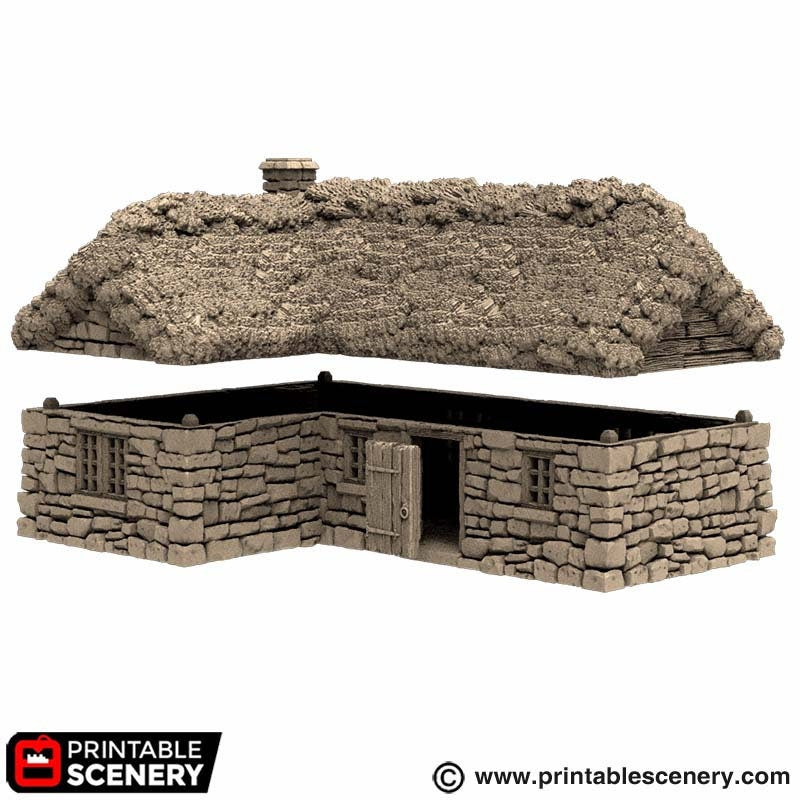 Highland Stone Barn - King and Country, DnD, Pathfinder, town, 28mm, 32mm, wargaming terrain, village, scatter scenery D&D medieval building