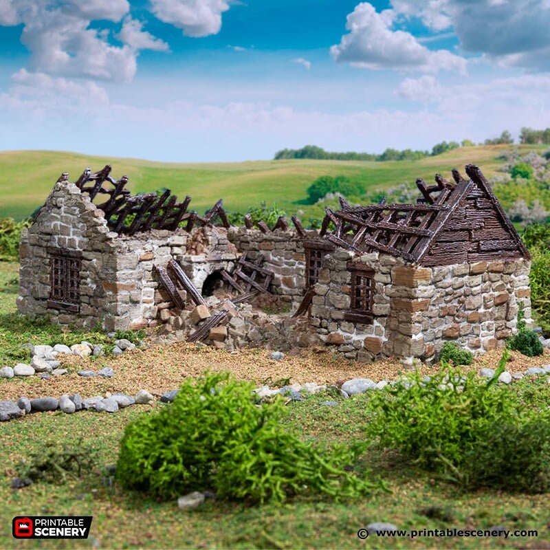 Ruined Highland Stone Barn - King and Country, DnD, Pathfinder, town, wargaming terrain, village, scatter scenery D&D medieval building