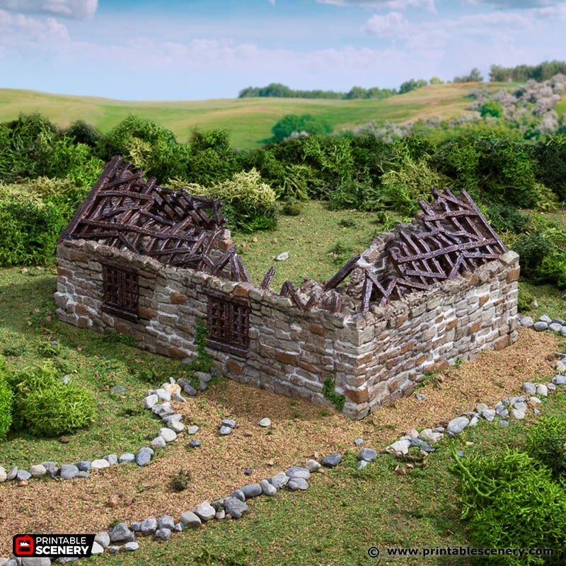 Ruined Highland Stone Barn - King and Country, DnD, Pathfinder, town, wargaming terrain, village, scatter scenery D&D medieval building