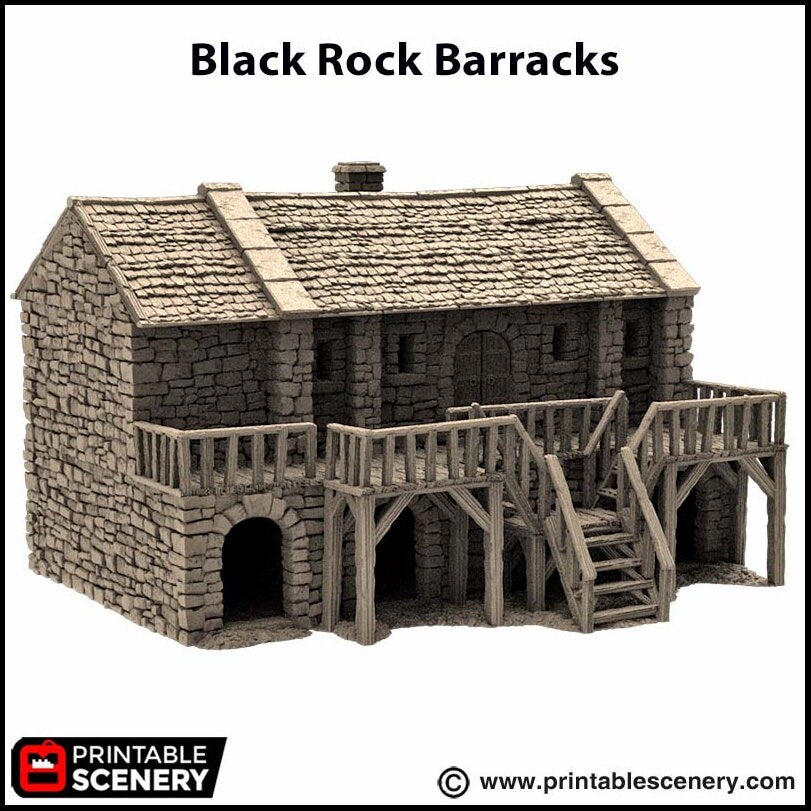 Black Rock Barracks - King and Country, DnD building | Pathfinder | Castle | Fort | Wargaming Terrain | Scatter scenery, Medieval, 28mm 32mm