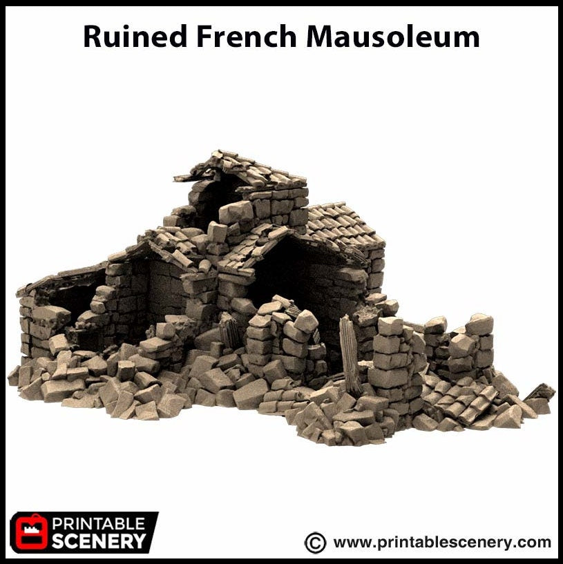 Ruined French Mausoleum - King and Country, dnd Medieval building, Graveyard, Crypt, Wargaming Terrain, Scatter scenery, 28mm 32mm 15mm