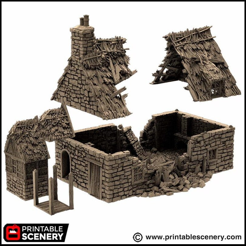 Ruined Country Manor - King and Country, dnd Medieval building, Village, Town, Wargaming Terrain, Scatter scenery, 28mm 32mm 15mm, House