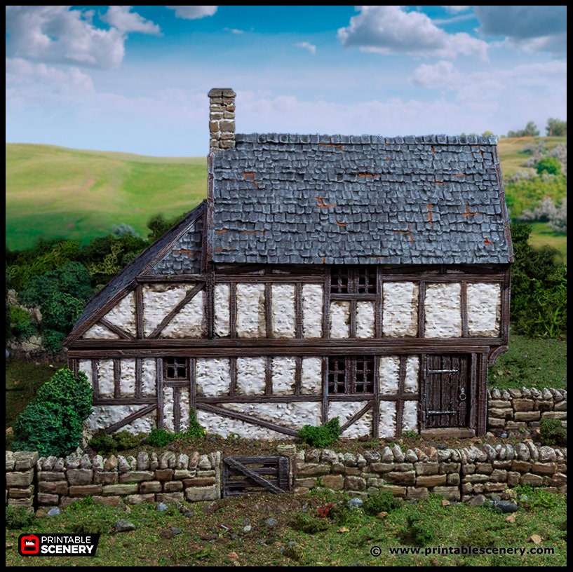 Wattle And Daub Hollyhock Cottage - King and Country, dnd Medieval building, Village, Town, Wargaming Terrain, Scatter scenery, House