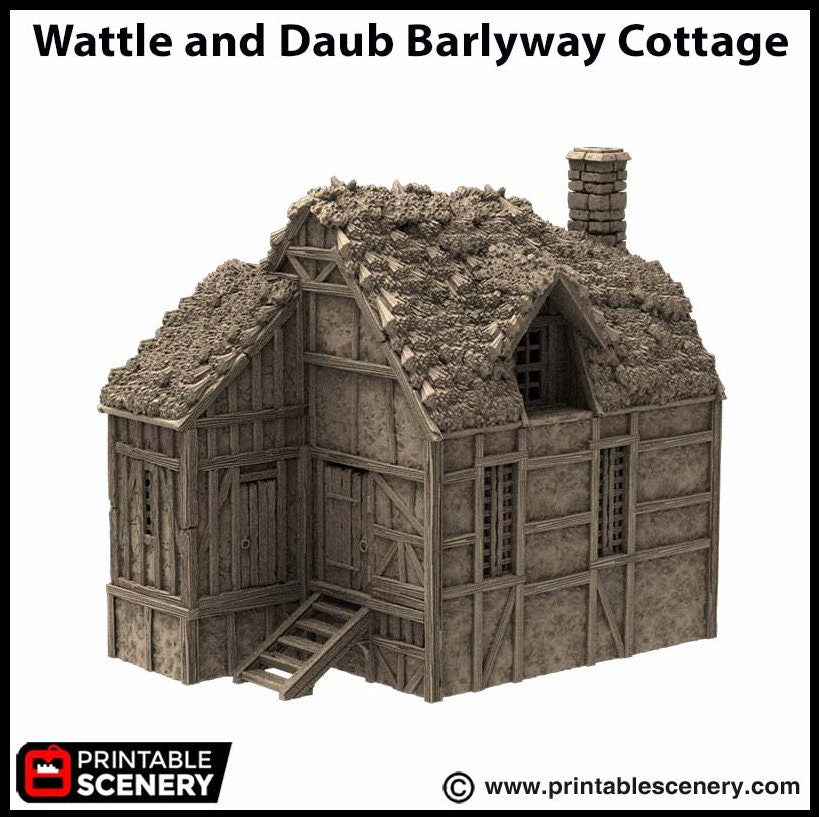 Wattle And Daub Barlyway Cottage - King and Country, dnd Medieval building, Village, Town, Wargaming Terrain, Scatter scenery, House